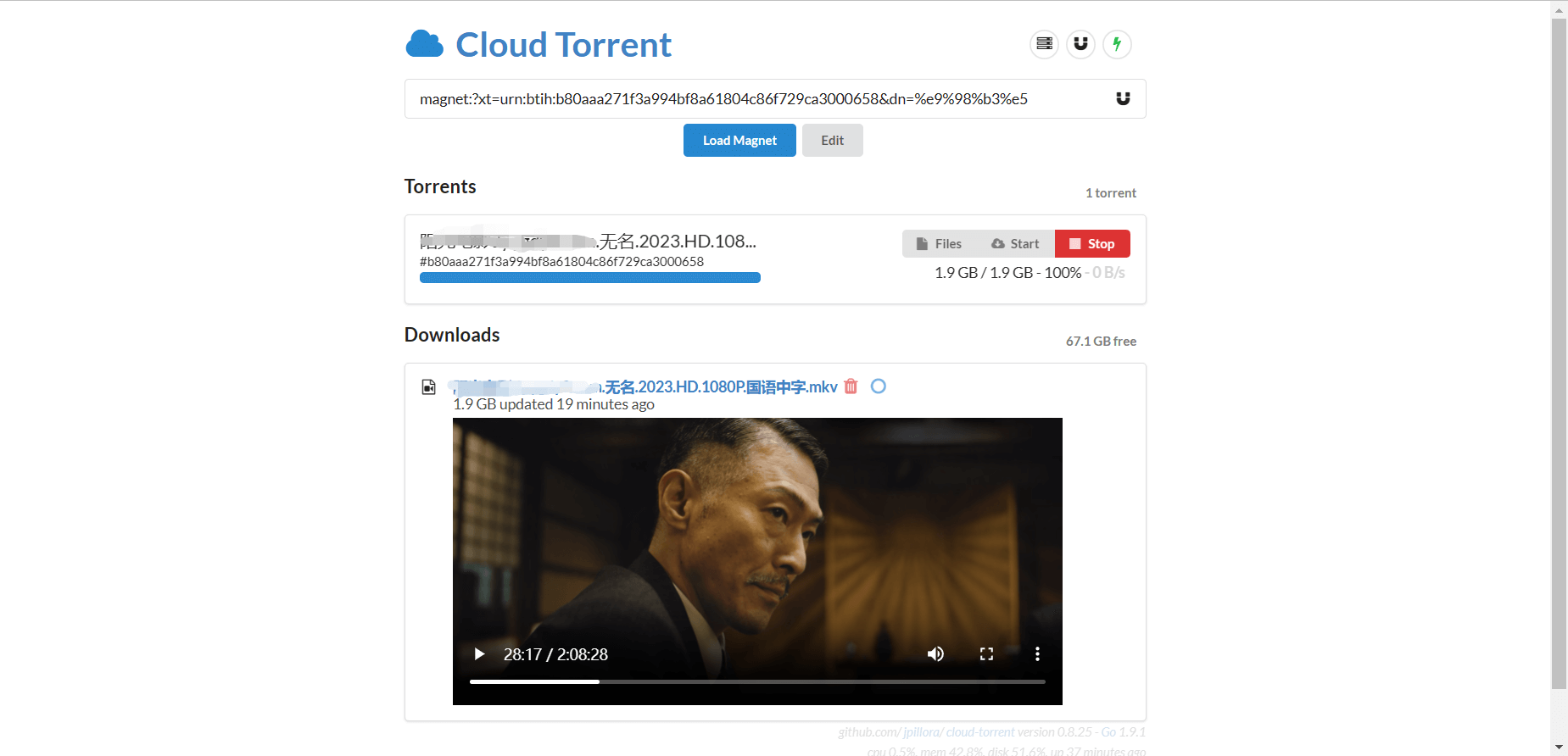 Docker 安装种子下载器 cloud-torrent Docker 安装种子下载器 cloud-torrent