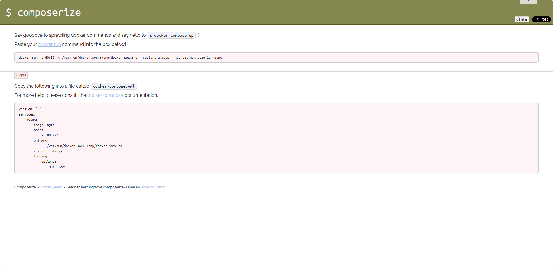 Docker 搭建 composerize 工具 Docker 搭建 composerize 工具